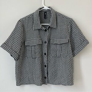 Zara black and white gingham short-sleeve button-down shirt Size Large